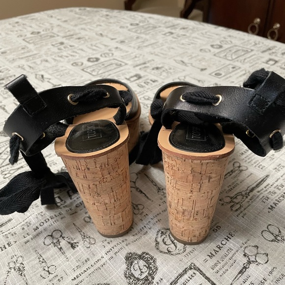 Summer tie up black wedge heels - Picture 2 of 4